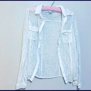 American Rag Women’s Lace White Button-Up Blouse/Jacket  size L